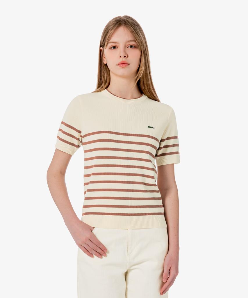 LACOSTE Women'S Striped Short Sleeve Sweater Af415E-56G 056