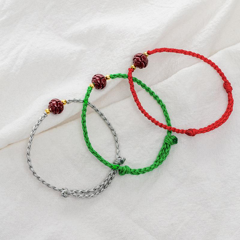 S925 Silver Single Lotus Purple Gold Sand Bracelet Women's Red String Beads New Year Transport Lucky Bracelet New
