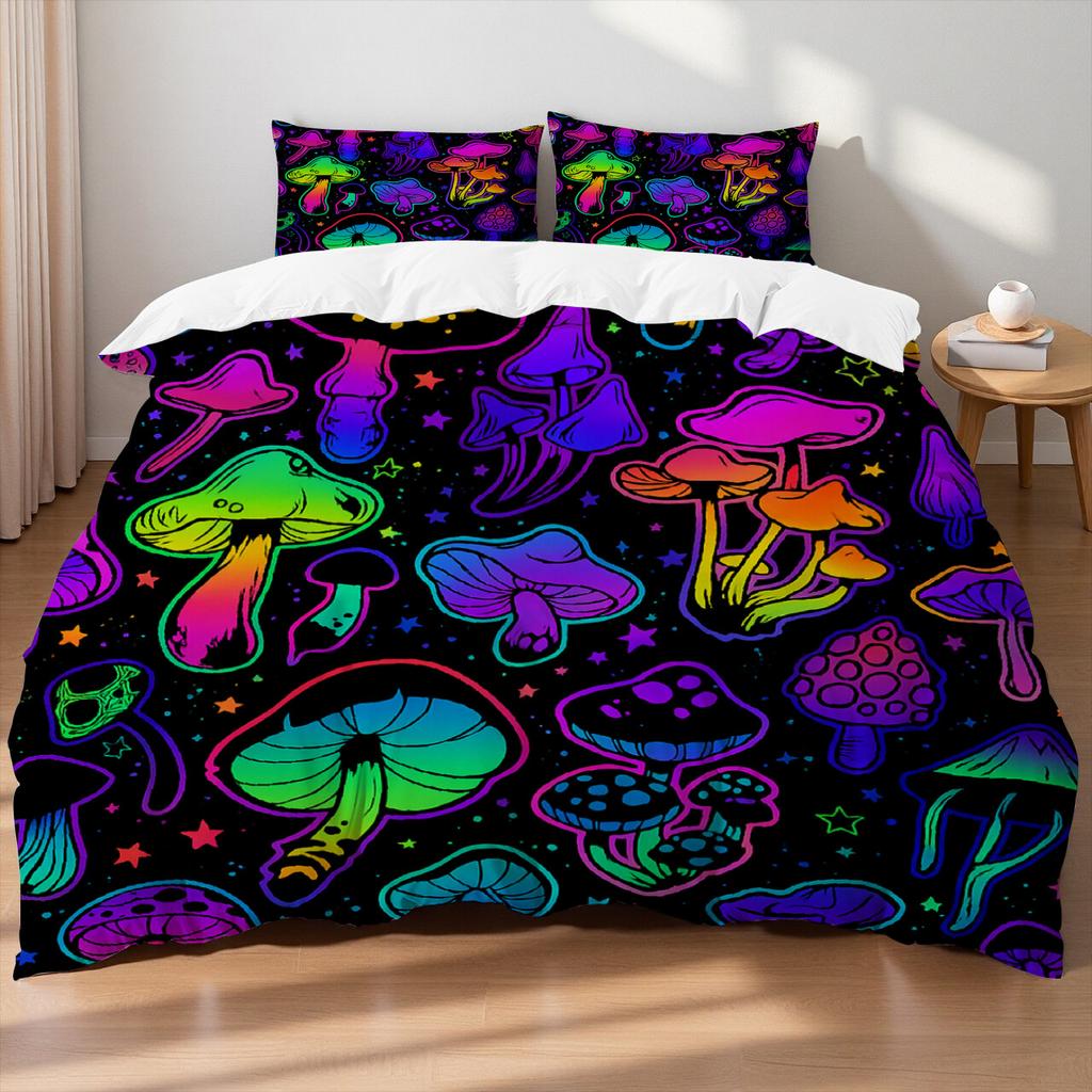 Mushroom Theme Bedding set Colorful Mushrooms Leaves Butterflies Natural Style Queen duvet cover Sheet Pillowcases Home Textile