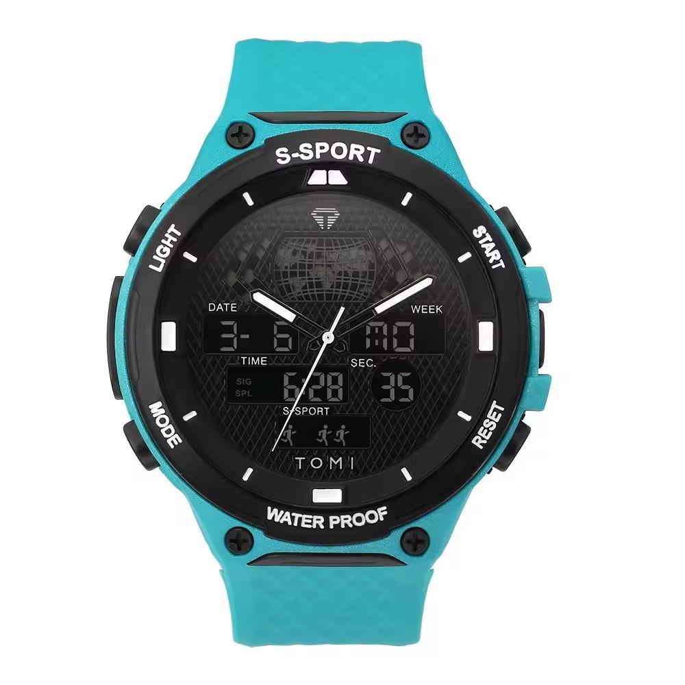 TOMI T215 Sport Digital Watch LED Display Simple Design Stop Watch Leather Band Auto Date Daily Use Wristwatch for Men
