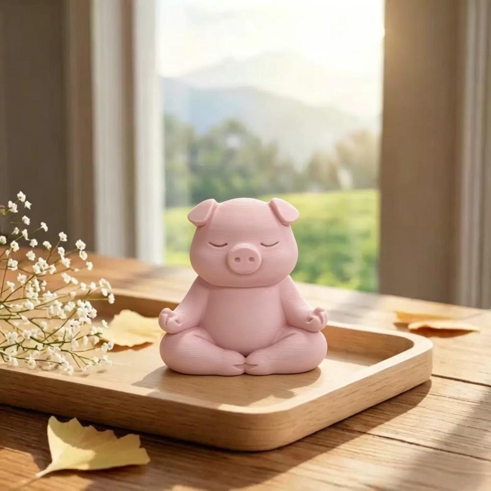 Cross-Legged Zen Piggy Statue Closed-Eye Pig Desktop Ornament Meditation Pig Figurine Bookshelf