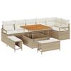 Ensemble de 9 canapés de jardin avec coussins beige poly rotin acacia, Canapé de jardin 2 places avec coussins beige poly 3362536