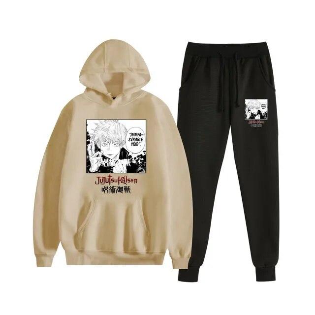 Fashion Autumn/Winter Anime Jujutsu Kaisen Harajuku Streetwear Men's Suit Fleece Hoodie + Trousers Thick Warm Sports Suit