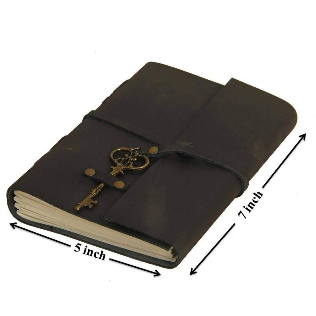 Leather Diary - Antique Handmade Leather Bound Notepad for Men and Women Unlined Paper, Travel Diary and Notebooks -7 X 5 Inches - (Black)