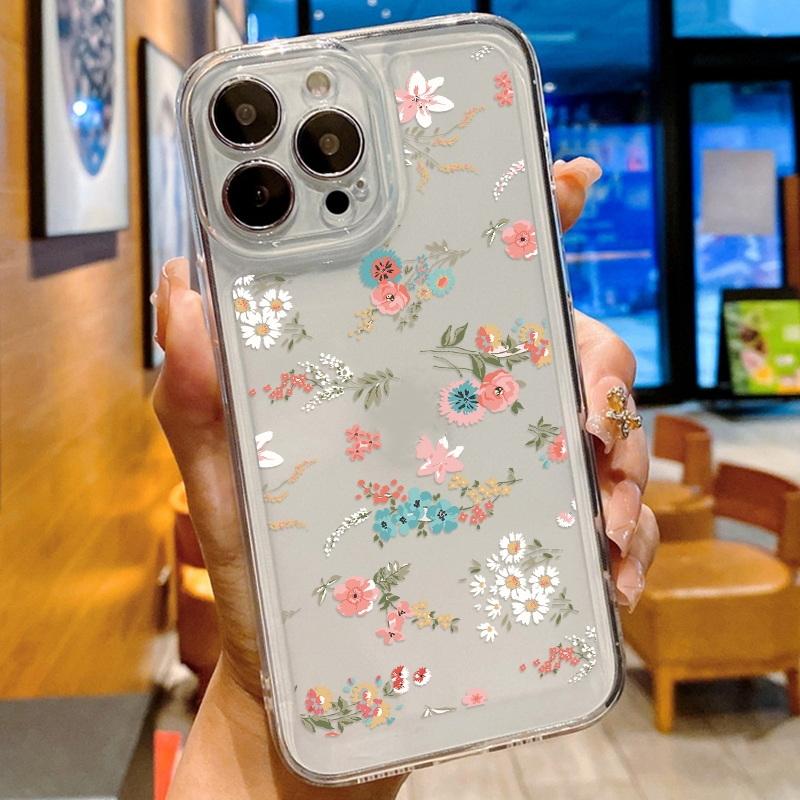 Модный цветочный чехол для телефона iPhone 16 15 14 Pro Max 13 12 11 ударопрочный силиконовый чехол прозрачный чехол