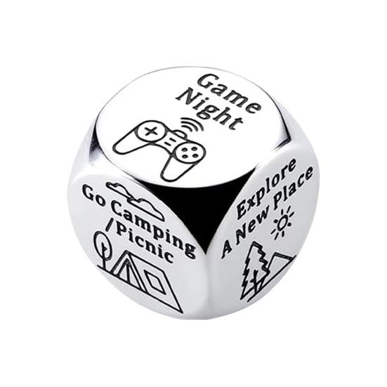 Date Idea Decider Dice Portable Stainless Steel Adults Couple Decision Dice 6 Sides Food Takeaway Decision Dice Girlfriend Boyfriend Gift