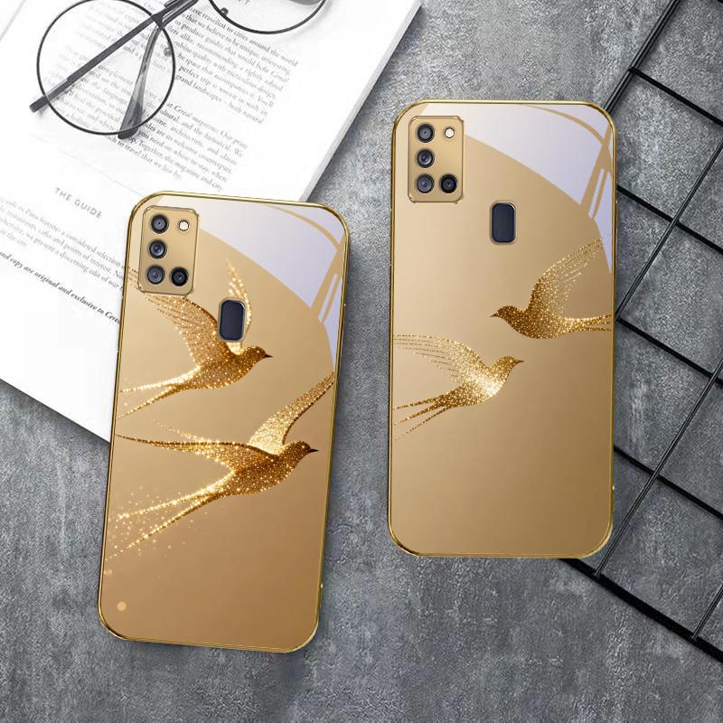 golden flying bird For Samsung A 31 32 A33 A34 35 14 A15 13 A16 25 26 50 52 53 54 55 56 70 71 72 73 Golden glass phone case