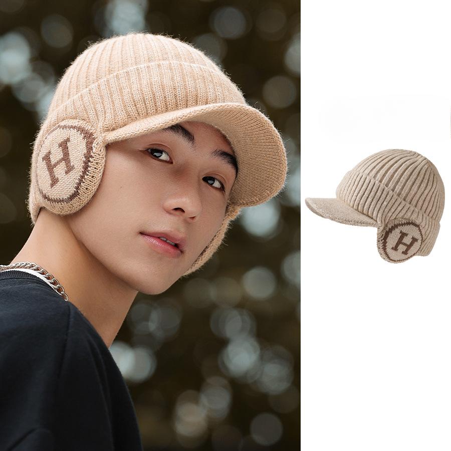 Мужские зимние утолщенные наушники с буквами и вязаная шапка из бархата для велоспорта, теплая бейсболка Duckbill