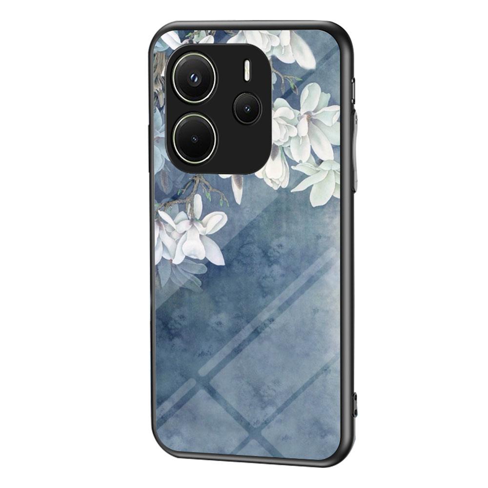 Для Xiaomi Redmi Note 14 4G (163,25 мм) Чехол с цветочным узором из ТПУ+закаленного стекла, защитная накладка для телефона