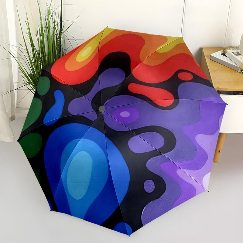 1pc Abstract Colors Automatic Open/close Folding Compact Umbrella, 8-Rib Sturdy Canopy, Lightweight Portable, Everyday Use, Gift,072