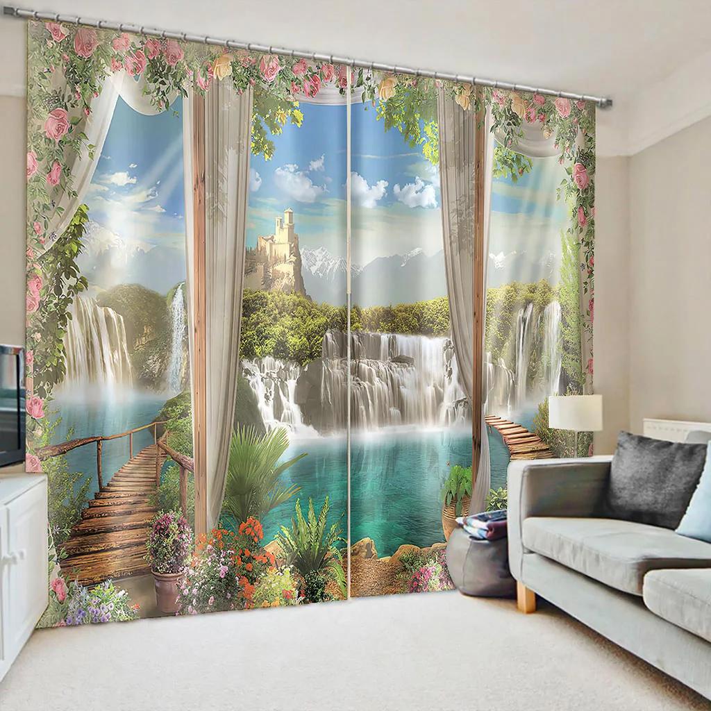 Природа Чайка Пейзаж Море Лес Небо Пляж Оконные Шторы Для Гостиной Детская Спальня Ванная Кухня Дверь Домашний Декор2 Шт.