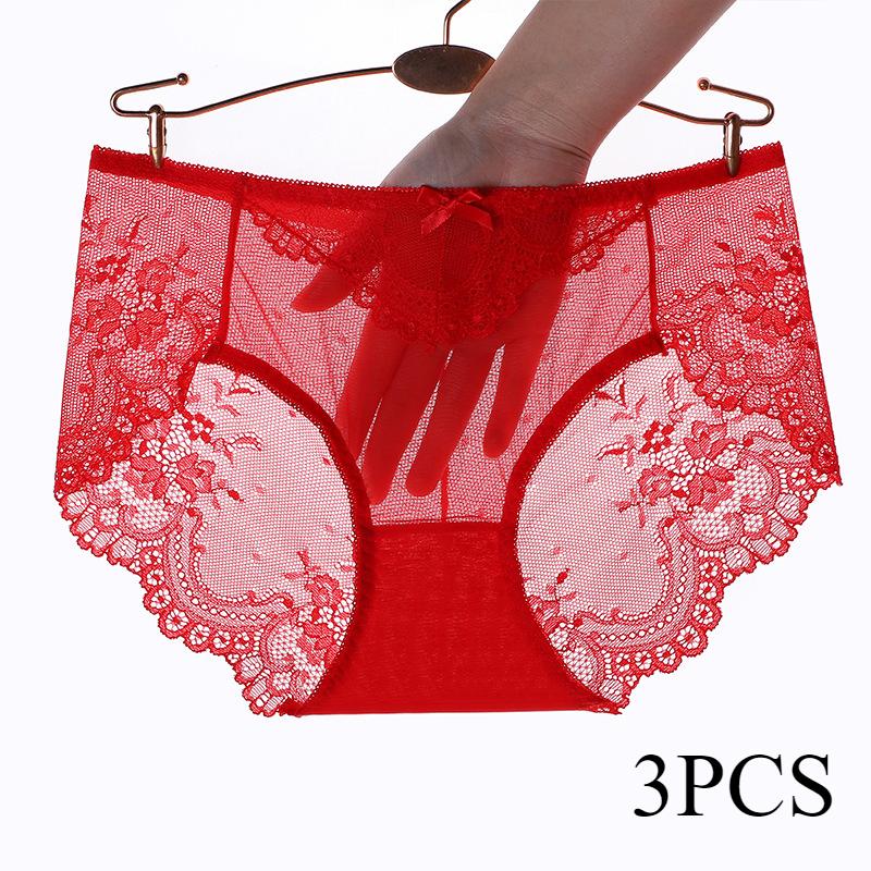 Сексуальное кружевное нижнее белье для женщин больших размеров, бесшовные сетчатые хлопковые трусики с треугольными чашечками на средней талии