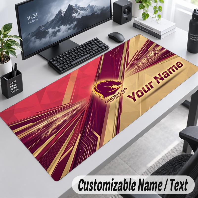 Custom Name Text Mouse Pad Brisbane Broncos Personalized Desk Pad For Work And Gaming