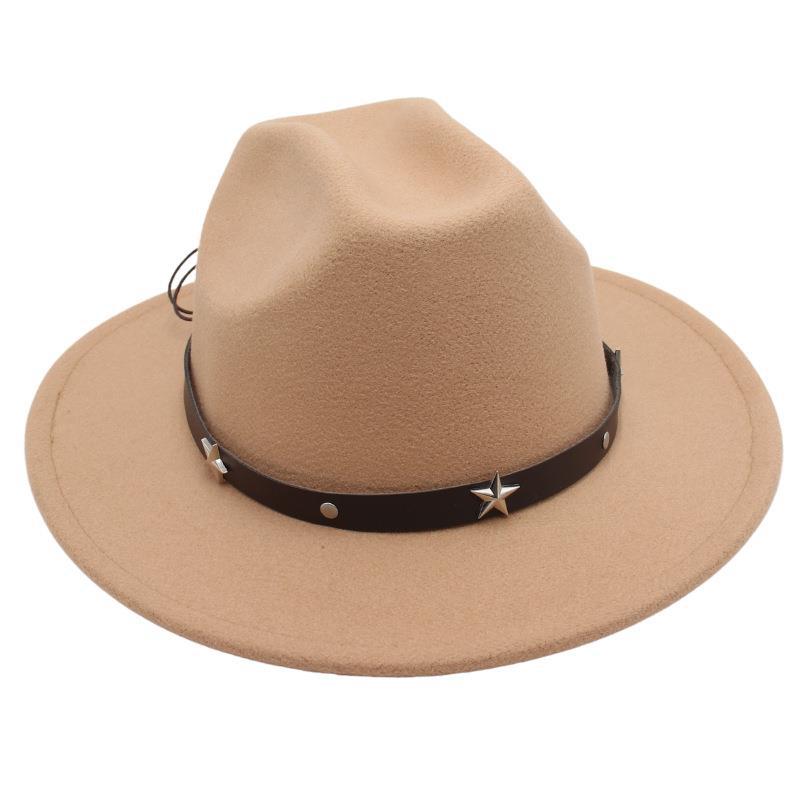 New Five-Pointed Star Top Hat, Rivet Temperament, Jazz Hat, Men'S And Women'S Felt Hats, Personalized Old-Fashioned Woolen Hats, Literary And Artistic
