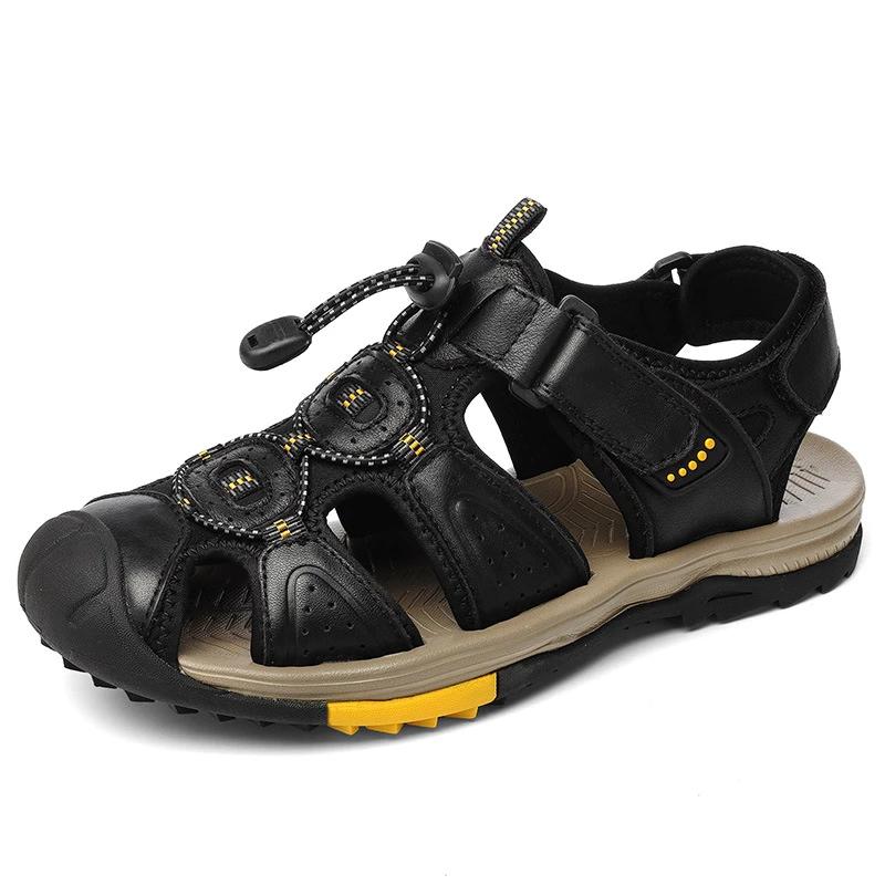 Fashion Summer Men's Top Layer Cowhide Bag-Toe Casual Outdoor Beach Sandals Comfortable Velcro Non-Slip Breathable Zapatillas Hombre