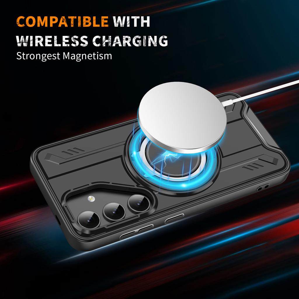 For Samsung Galaxy S25 Magnetic Case Rotating Ring Kickstand PC + TPU Shockproof Phone Cover
