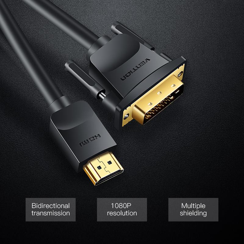 Vention Кабель HDMI-DVI Двунаправленный адаптер DVI-HDMI 24 + 1-контактный преобразователь 1080P «папа-папа» для Xbox HDTV Кабель DVI-HDMI