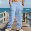 Американский Лен Осенние Мужские Повседневные Домашние Пляжные Свободные Модные Брюки Хип-хоп с Широкими Штанинами на Молнии