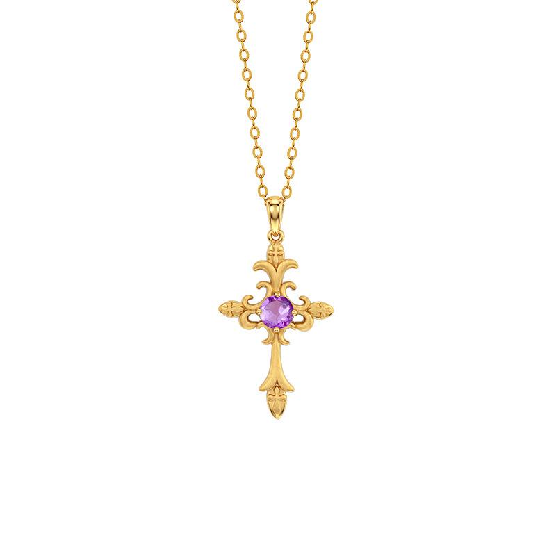 Embossed Craft Cross S925 Sterling Silver Necklace Women's European Sweet Cool Wind Natural Color Treasure Niche Personalized Clavicle Chain