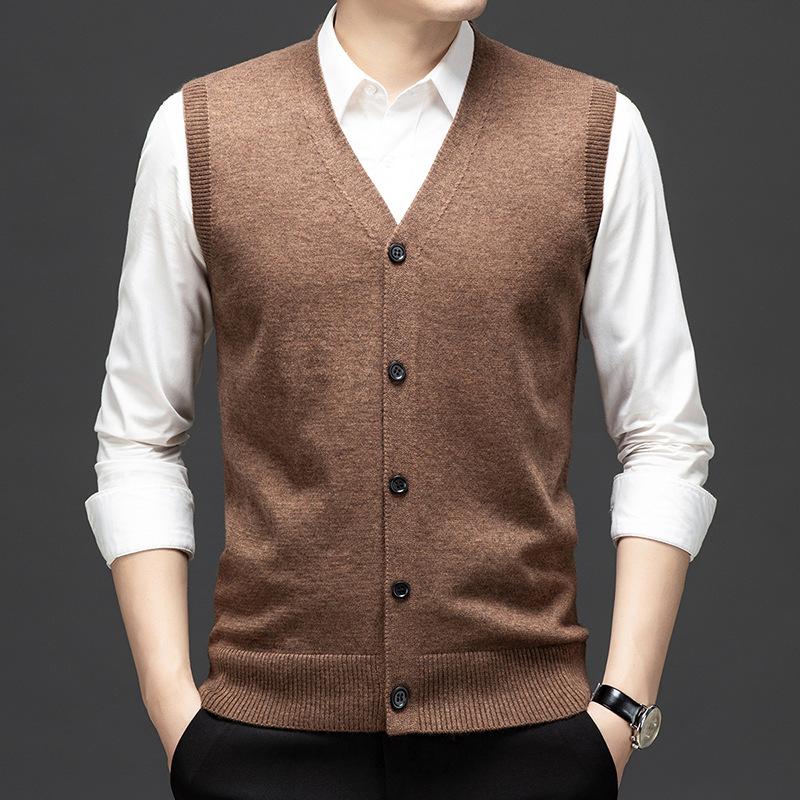 Men Autumn Sleeveless Single Breasted Pullover Vests Knitted Work Sweater