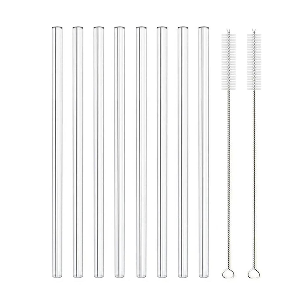 8Pcs High Borosilicate Glass Straws Straight Reusable Drinking Straw Boba Bubble Milk Smoothies Fruit Cocktails Bar Accessories