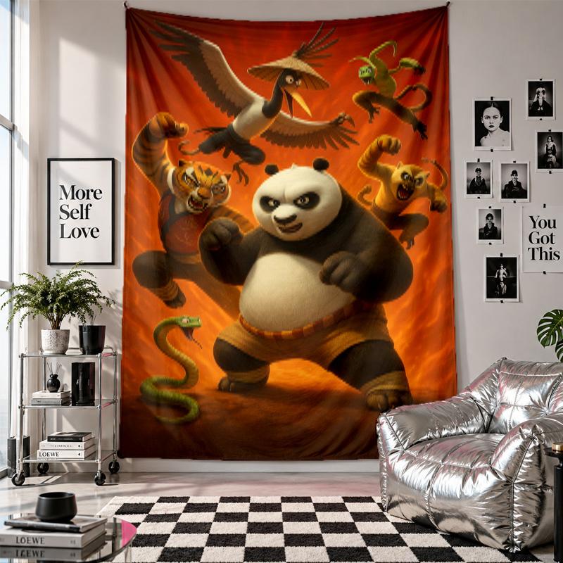Wall TapestryKung Fu Panda Art Hanging Cloth Decorative Background Cover for Room Decoration