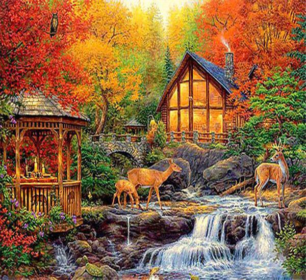 RUOPOTY Картина по номерам Дом Пейзаж Ручная роспись Уникальный подарок Раскраска по номерам Здание Для гостиной