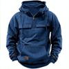 Men's Solid Color Long Sleeve Multi-pocket Loose Hooded Sweatshirt