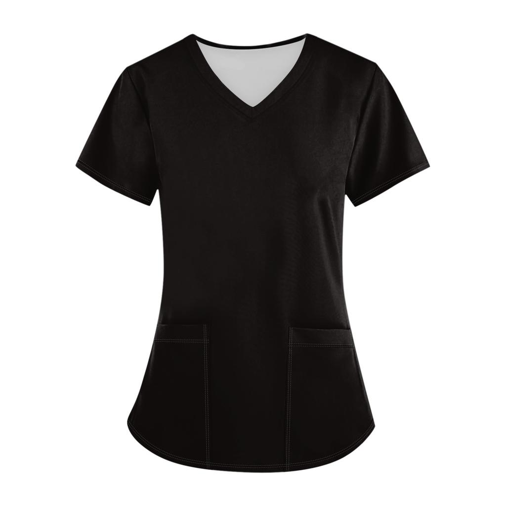 Плюс размерСкраб с принтом Рабочая форма Топы для женщин Крест V-образным вырезом Хэллоуин Принт с короткими рукавами Забавные футболки Спецодежда Футболка с карманами