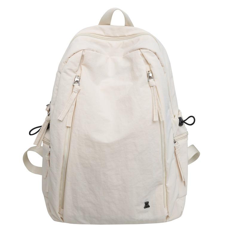 Japanese Style Unisex Backpack Simple Pure Color Travel Large Capacity Nylon Shoulder Bag for Middle and High School Students