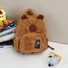 Plush Capybara Cartoon Backpack With Front Pouch For Teen School Travel