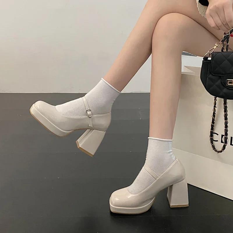 Модная лакированная обувь Мэри Джейн на высоком каблуке для женщин, элегантные туфли-лодочки на платформе с ремешком и пряжкой, женские туфли на массивном каблуке в стиле панк-лолита