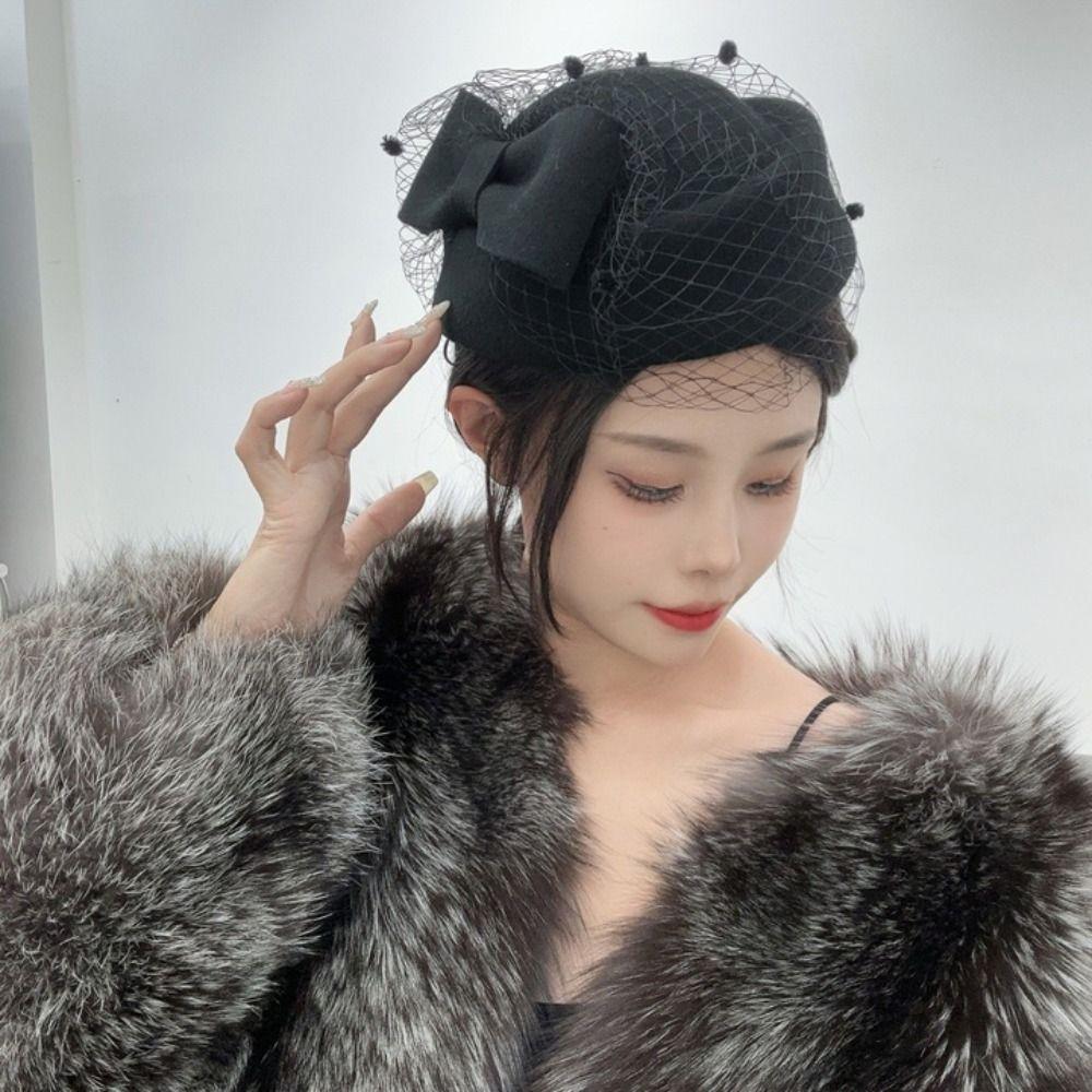 Элегантная шляпка-таблетка Британский стиль Кепка стюардессы Винтажная шляпка-фасцинатор Ужин