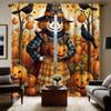2pcs Set HD Halloween Pumpkin Patch Scarecrow Decorative Curtain Yellow Tie Digital Printed Curtain Home Decoration Style Dec