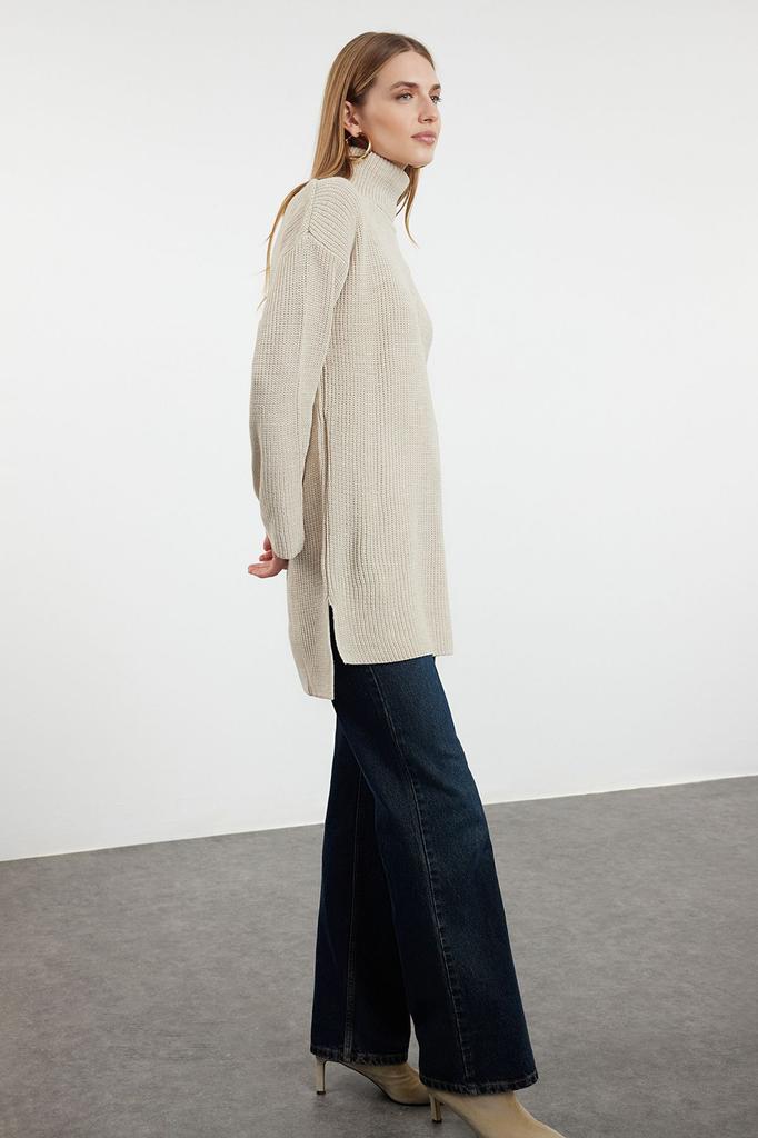 Women's Fashionable Stylish Sweater Stone Wide Fit Turtleneck Knitwear Sweater