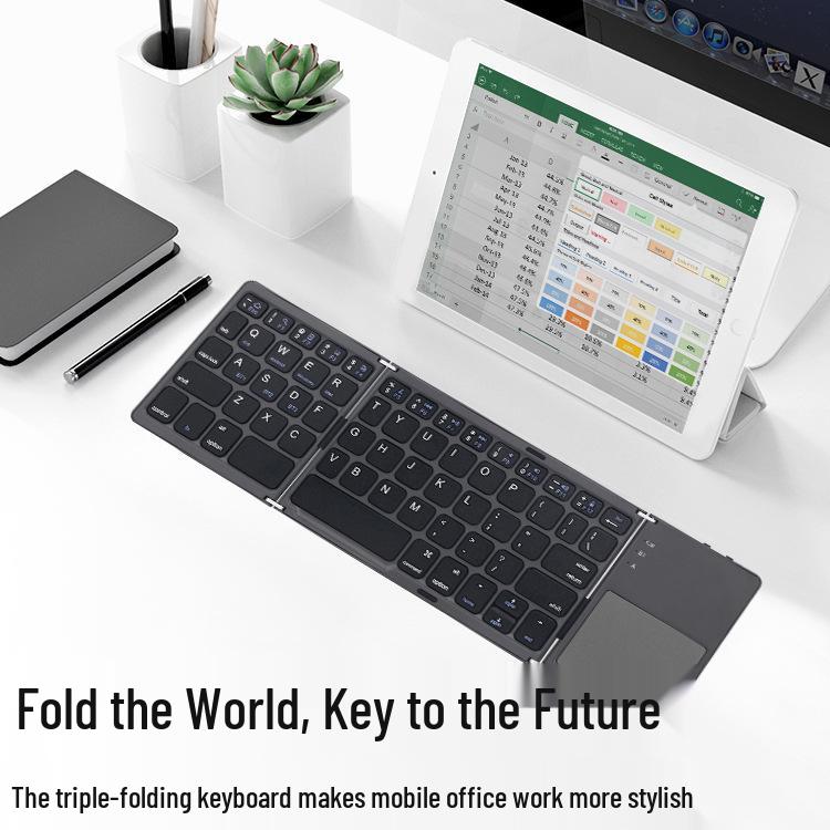 B033 Tri-Fold Bluetooth Keyboard with Touchpad - Multi-System Compatible for Tablets and Laptops