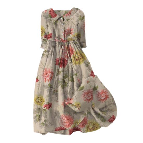 Женское летнее платье с отложным воротником и цветочным принтом, с короткими рукавами, плиссированное трапециевидное платье с высокой талией и большим подолом, однобортное платье миди для отдыха