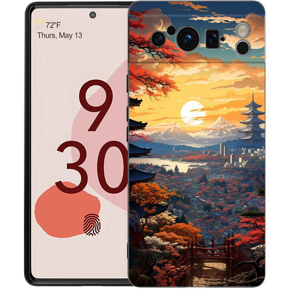 Японский пейзаж Чехол для телефона Для Google Pixel 8 7 6 Pro 8A 6A 7A 5G Мягкий силикон Ударопрочный ТПУ Черный Чехол Fundas