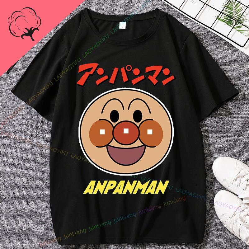 Cute Anpanman Cartoon Tee Unisex Double Sided Graphic TShirt for Men Women Kids Harajuku Style Oversized Cotton Top