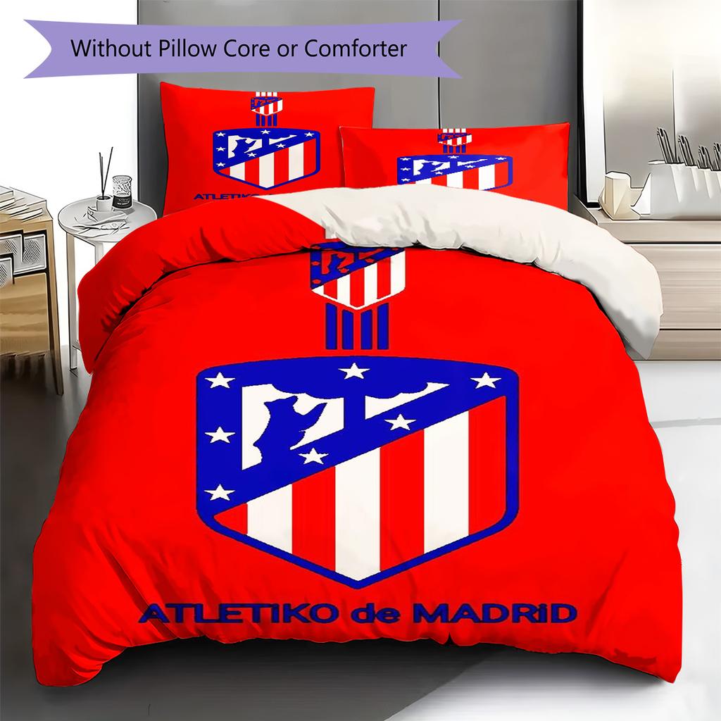 Atletico Madrid Logo Pattern Bedding Set Quilt Cover Pillowcase Home Decor Gift (1 * duvet cover + 2 * pillowcase, without core)