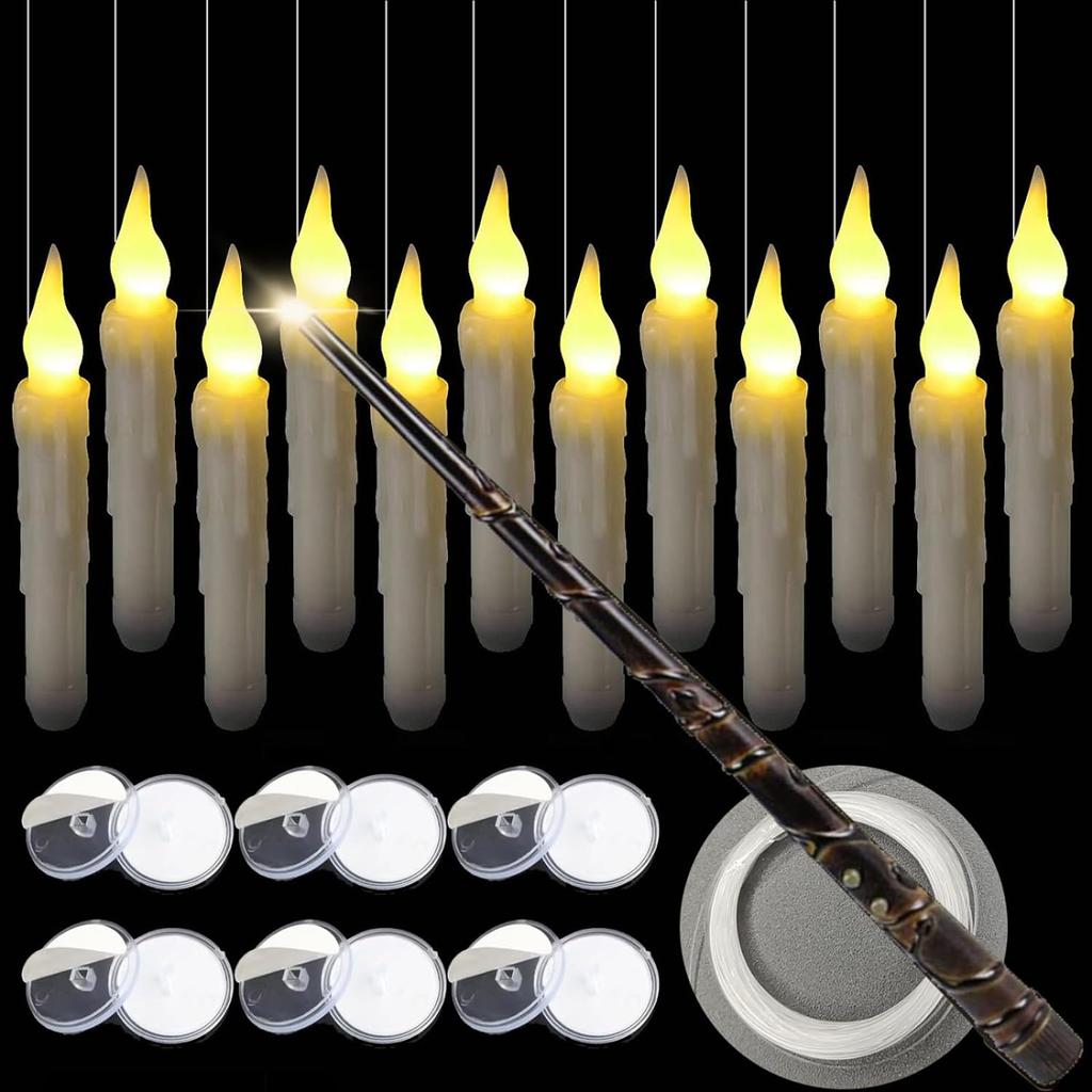 12/24/36 шт. плавающие светодиодные свечи с волшебной палочкой, пульт дистанционного управления, мерцающие беспламенные конические свечи для вечеринки на Хэллоуин, домашнего декора на свадьбу