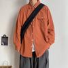 Mens Loose Solid Color Stand Collar Long Sleeve Casual Shirt Outerwear