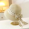 French elegant polka dot sunshade Hepburn women's summer streamer seaside outing versatile straw hat summer wide brim sun protection hat