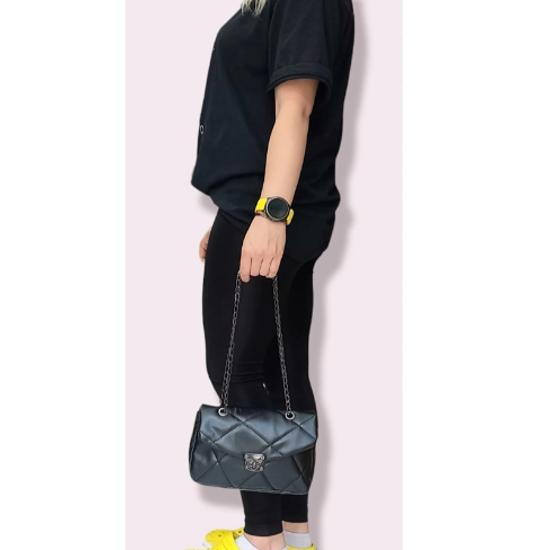 Женская черная стеганая сумка на руку и плечо