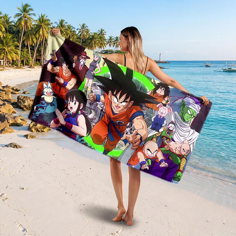 Dragon Ball Printed Swim Towel, Portable Water Absorbent Towel for Beach Camping Daily Bathroom Use