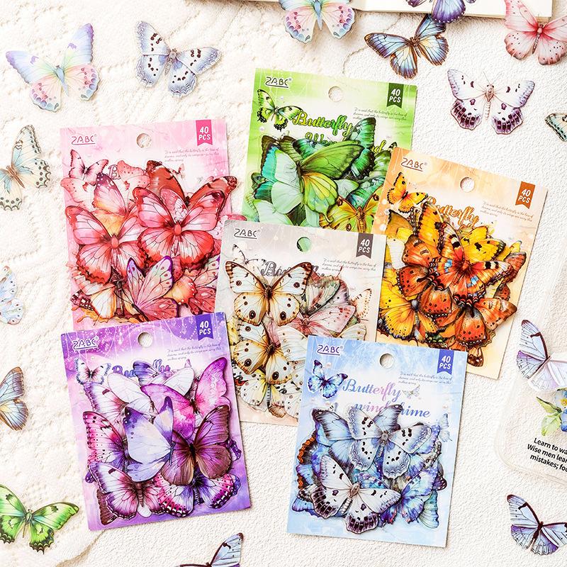40pcs Butterfly PET Stickers, Waterproof Journal Decals, Cute Scrapbooking Supplies