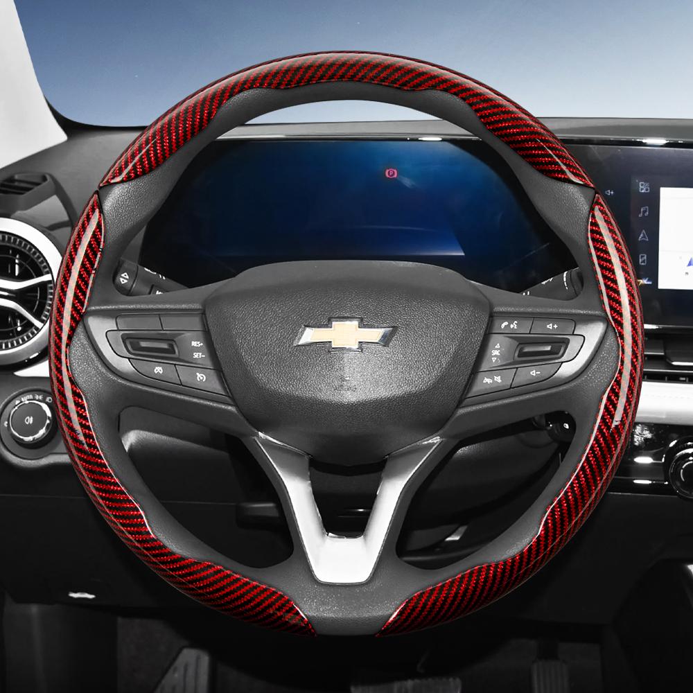 AABHG1 Suitable for Chevrolet Carbon Fiber Texture Steering Wheel Cover with Segmented Quick-Release Design, Durable, for Silverado, Equinox, Trax