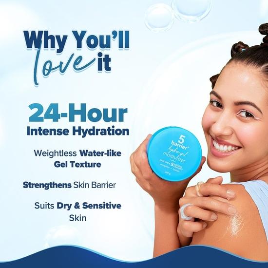 Aqualogica 5 Barrier+ Hydra Gel Moisturizer & Detan+ Dewy Sunscreen | 24-часовое интенсивное увлажнение | Удаляет загар | Защита SPF 50+ и PA++++