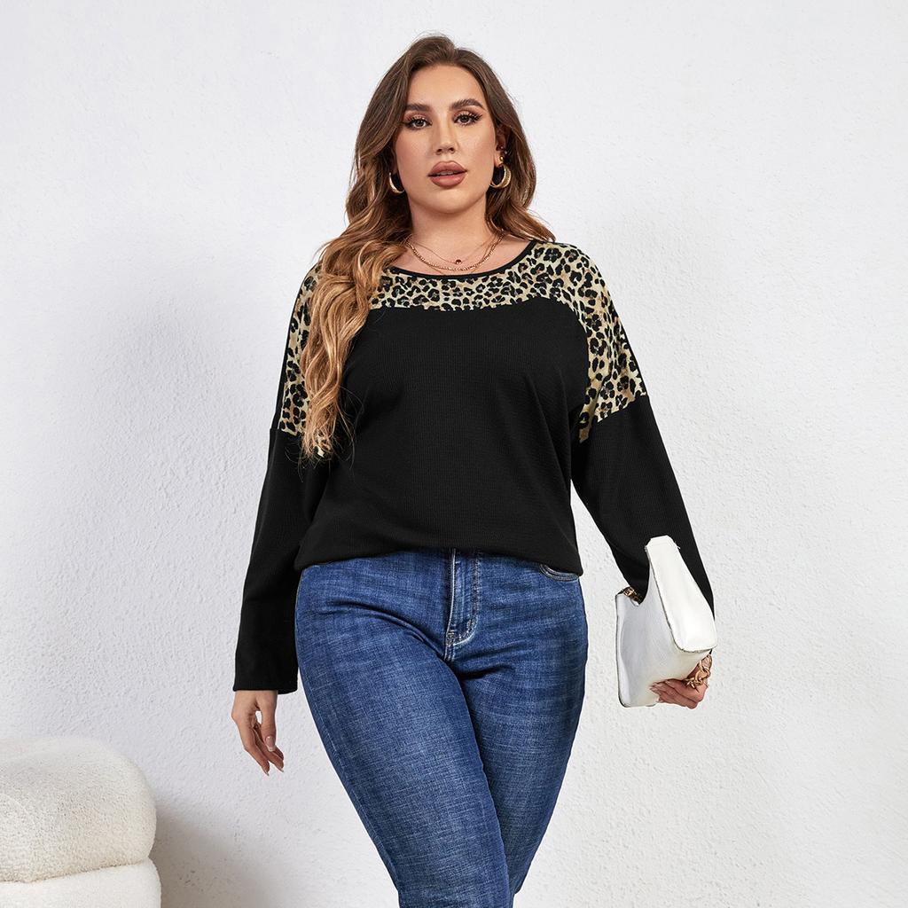 Женская лоскутная рубашка с леопардовым принтом, с круглым вырезом и длинными рукавами, свободная повседневная летняя рубашка, легкая дышащая, удобная модная рубашка для поездок на работу плюс