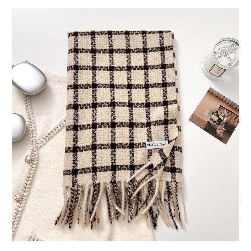 Korean Style Thick Warm Checkered Scarf Women Winter Neck Shawl Wrap